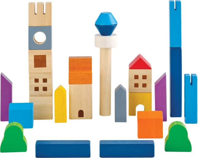 PlanToys Holzbausteine-Set „In der Stadt“ (27 Teile)