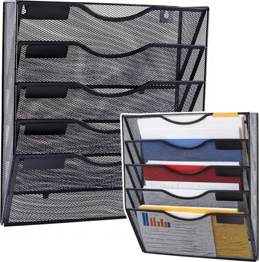 Metall-Wandorganizer für Dokumente A4, 5 Fächer, schwarz