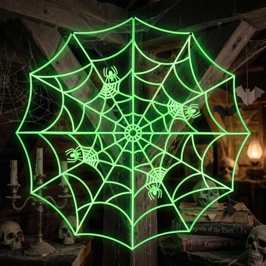 Phosphoreszierende Eckdekoration Spinnennetz grün 30 × 30 cm – 4 Stück