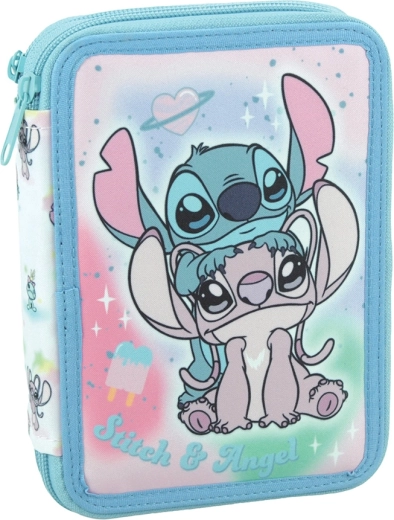 Ausgestattetes zweistöckiges Disney Stitch & Angel Federmäppchen, hellblau