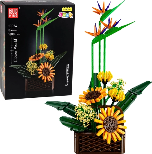 Bausatz Blumenkomposition aus Strelitzien und Sonnenblumen im Blumentopf – 1608 Teile