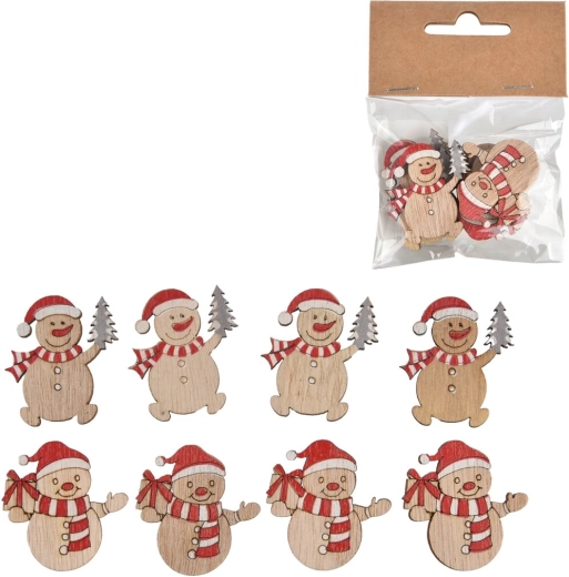 Holz-Schneemänner natur/beige – Set 8 Stk., 3,5 cm