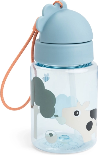 Done by Deer Kinderflasche mit Strohhalm Tiny Farm, blau, 280 ml