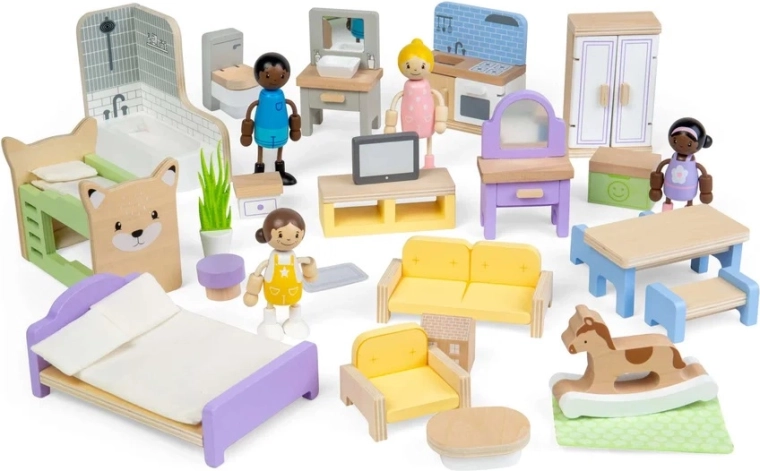 Bigjigs Toys Set aus Holzmöbeln für das Puppenhaus