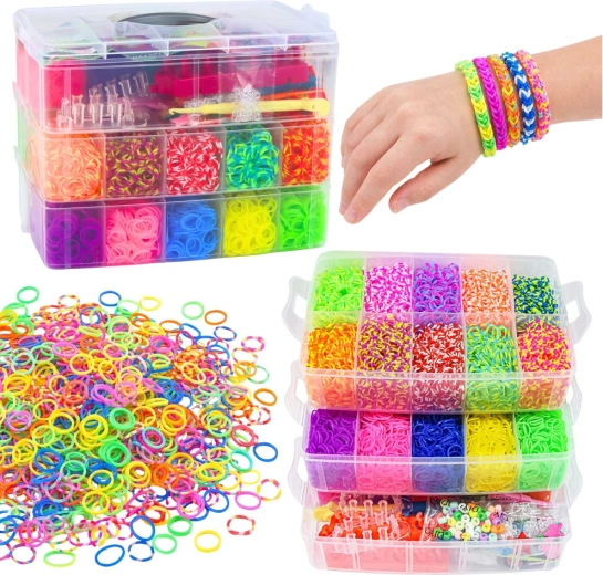 Kreatives Gummibänder-Set zur Herstellung von Armbändern im Koffer, 15000 Teile