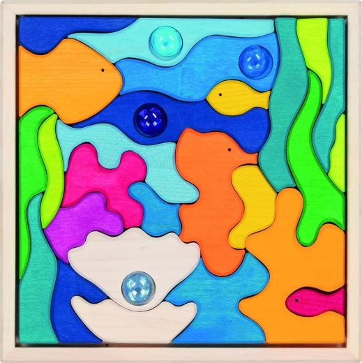 Goki Holz-Baukasten Unter der Wasseroberfläche mit Regenbogen-Glitzersteinen