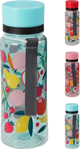 Plastik-Trinkflasche 600 ml mit Trageschlaufe – Mix fruchtiger Designs