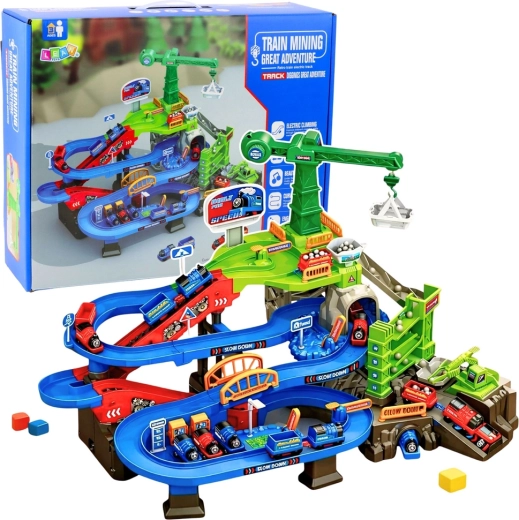 Interaktive Bergbau-Spielbahn mit elektrischem Kran und Güterzügen