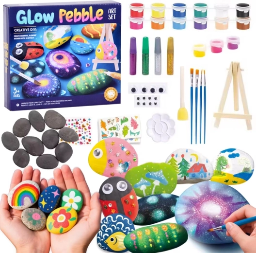 DIY-Steine-Malset mit leuchtenden Farben und Deko