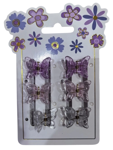 Pink Set Haarclips Schmetterling mit Glitzer (6 Stk.)