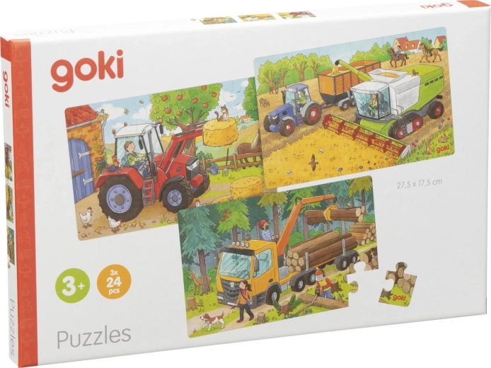 GOKI Holzpuzzle Landwirtschaftliche Maschinen, 3 × 24 Teile