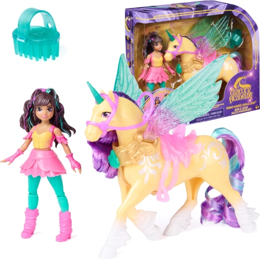 Unicorn Academy magische Flügel – Puppe Ava und Einhorn Leaf mit Zubehör