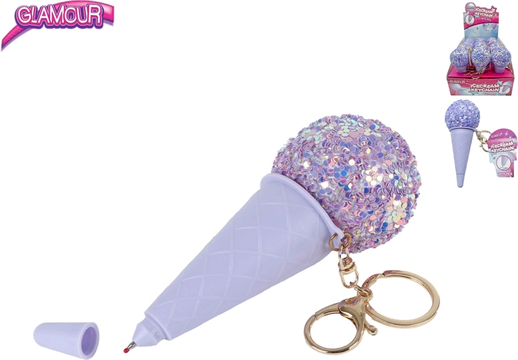 Glamour Schlüsselanhänger Eiscreme mit Kugelschreiber lila