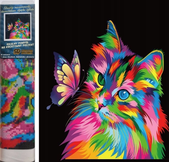 Diamantmalerei Bunte Katze 30 × 40 cm
