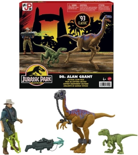 Dr. Alan Grant mit Dinosauriern und Zubehör