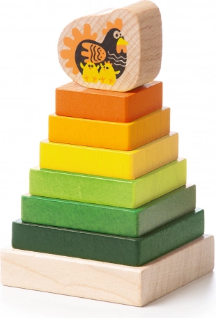 Holzpyramide in Farben mit Huhn CUBIKA – 8 Teile