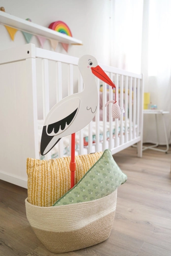 Dekorativer Gartenstecker Storch mit Baby im Tuch XL - 1 Stück