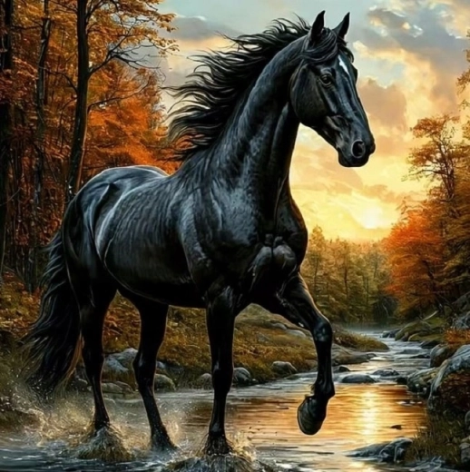 Norimpex Malen nach Zahlen Schwarzes Pferd im Bach 40 × 50 cm