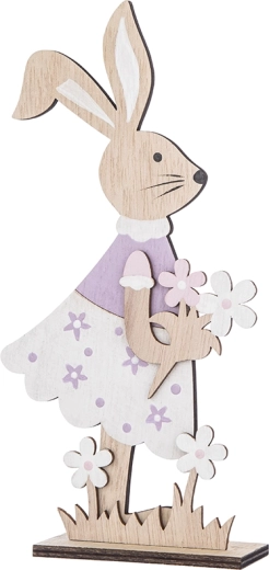 Dekorative Holzfigur Hase mit Blumen 20,5 cm