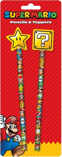 Schulset mit Bleistiften mit Radiergummi und Topper Super Mario