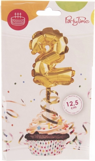 Folienballon Zahl 2, gold, Cake Topper, 12,5 cm