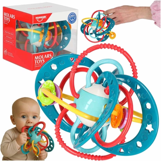 Sensorischer Beißring–Rassel für Babys, türkis