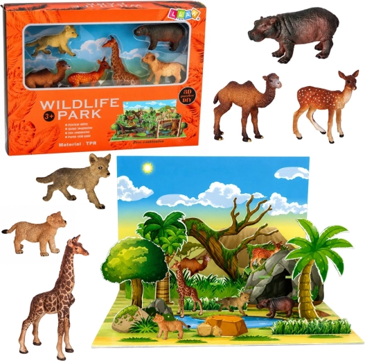 Set mit Wildtierfiguren mit 3D-Parkkulisse