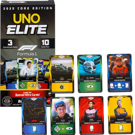 Kartenspiele UNO Elite Formula 1 2025 – Erweiterungs‑Booster-Pack