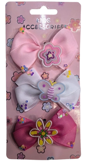 Pink Set Haarspangen mit Schleifen und Blumen – 3 Stk.