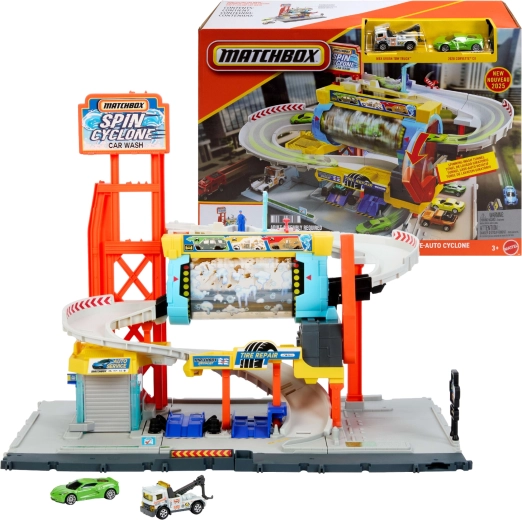 Auto-Waschanlage Matchbox Turbo Zyklon – mehrstöckiges Spielset mit Rampe und Service