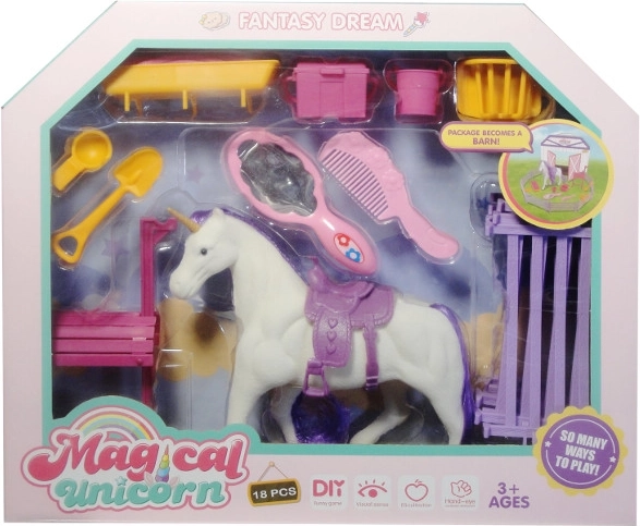 Beflocktes Einhorn mit Zubehör für Puppen