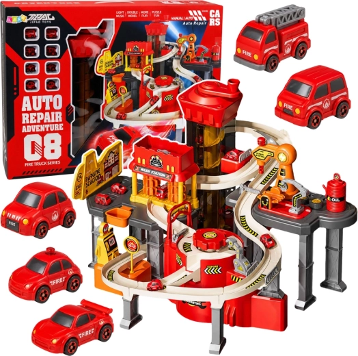 Interaktive Parkgarage mit Rennstrecke und Feuerwache (8 Autos)