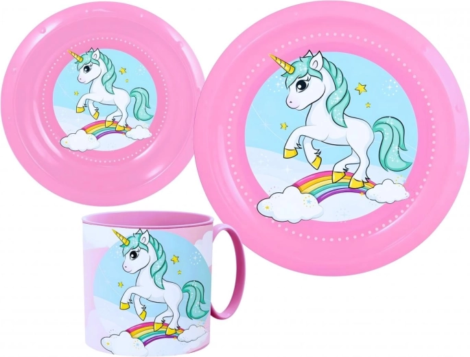 Kinder-Kunststoff-Essgeschirr-Set Unicorn (3-teilig)
