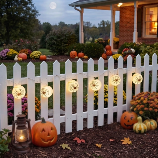 Halloween-Lichterkette mit Spinnenweben-Lampions