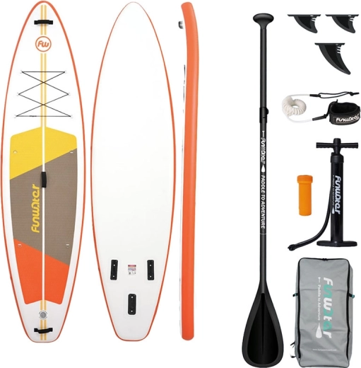 FunWater aufblasbares Allround-Paddleboard 335 × 84 × 15 cm, orange‑weiß