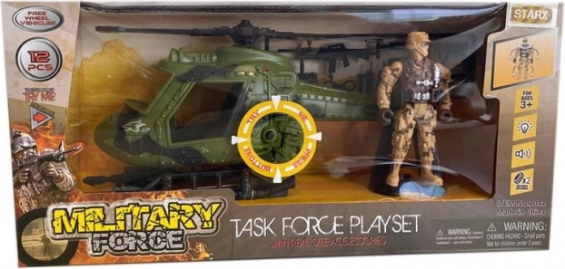 Set aus Militärhubschrauber und Soldatenfigur