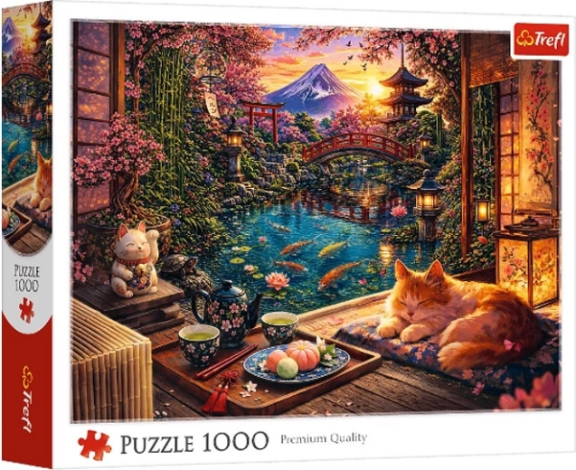 Puzzle mit 1000 Teilen Katze im Sakura-Garten