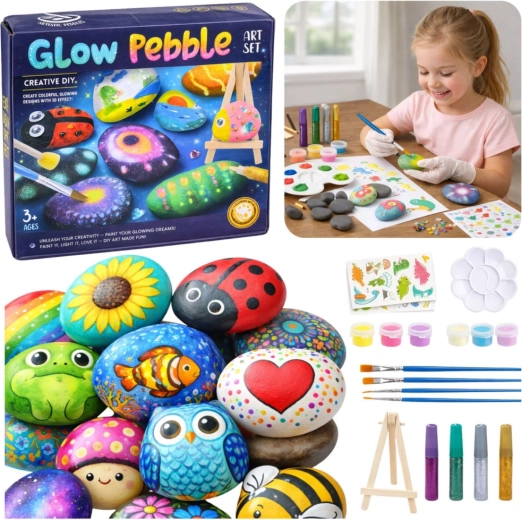 Kreativset zum Bemalen von Steinen mit Leuchtfarben und Glitzerklebern