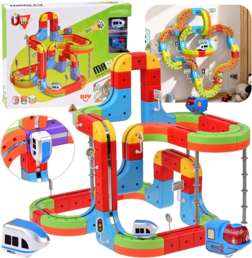Magnetische Bausteine mit magnetischer Eisenbahn und 2 Zügen, 178 Teile