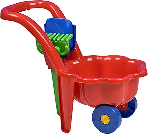 Kinder Gartenschubkarre mit Schaufel und Harke BAYO Gänseblümchen – rot