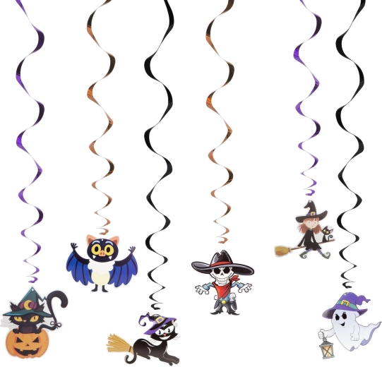 Halloween-Papierdekorationen mit Spiralaufhängung – 6 Motive