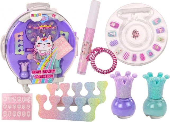 Kinder-Kosmetikkoffer für Nägel und Make-up, lila, 9 Teile