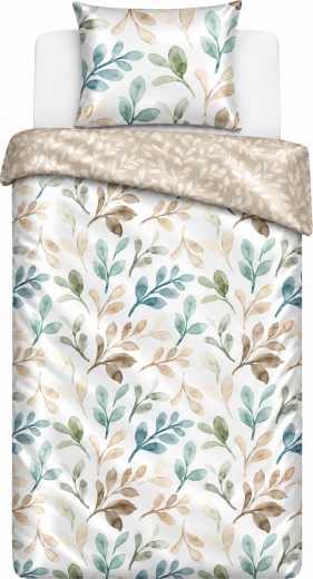 Baumwoll-Satin-Bettwäsche MILAGRO VERDE mit Blättermotiv, beige-grün, 140 × 200 cm
