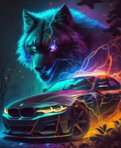 Diamantmalerei Wolf mit Auto 30 × 40 cm
