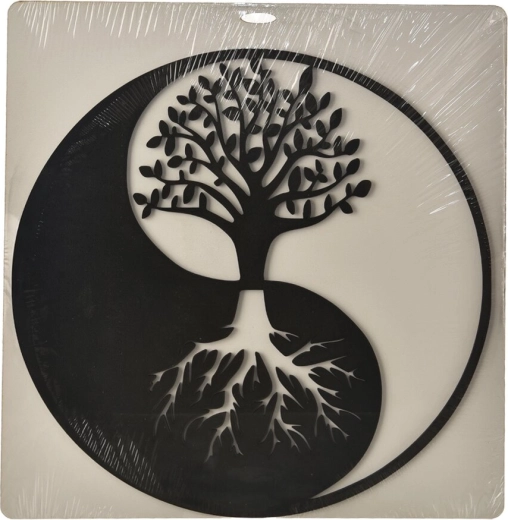 Hölzerne Wanddekoration Yin-Yang, schwarz, 35 × 35 cm