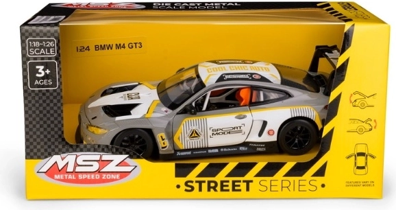MSZ BMW M4 GT3 Metallmodell im Maßstab 1:24, silbergrau