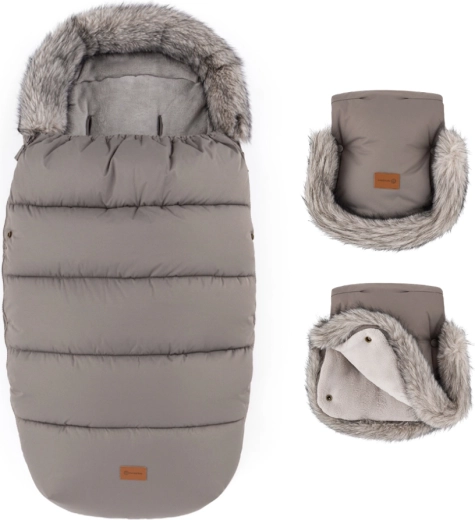 Petite&Mars Winterset: Fußsack Comfy 4in1 und Kinderwagen-Handmuff Furry mocha mousse