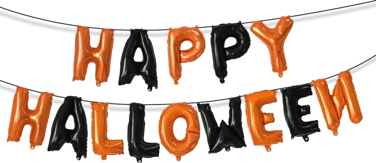Halloween-Set aus Folienballons „Happy Halloween“ mit Befestigungsband
