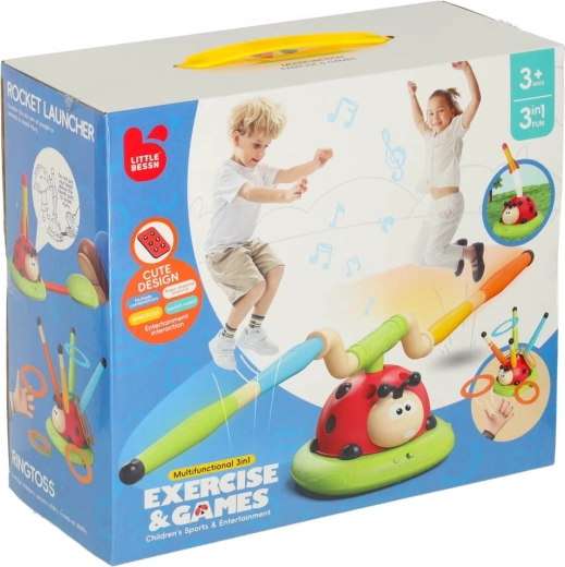 Kindersportspiel 3 in 1: Springseil, Zielwerfen, Marienkäfer-Abschussgerät