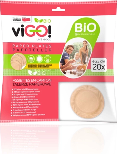 VIGO! Bio-Pappteller, braun, 23 cm, 20 Stück